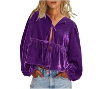 Keepink Women Tops Sexy Tie Front Velvet Shirts Baggy Solid Color V Neck Long Sleeve Blouse Trendy Y2k Jackets Going Out Cardigan Party Club Top Streetwear Size Plus S-3XL Sale