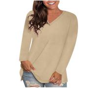 Keepink Women Tops Soft Long Sleeve V Neck Jumpers Solid Loose Fit Tunic Top Dressy Casual Blouse Ladies T Shirts Tees Work Office Going Out Tshirts Relaxed Fit Pullover S-4XL Sale