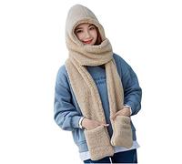 Keepink Women Winter Hat Scarf Gloves Set Warm Fleece Cap Women's Neck Gaiter Set Double Layer Integrated Hat Scarf Mitten All In One Cover Ultimate Protection for Cold Weather