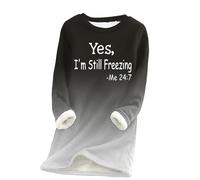 Keepink Women Yes I' M Still Freezing Me 24:7 Fleece Sweatshirts Plush Gradation Jumper Crewneck Blouse Thick Sherpa Lined Tunic Tops Winter Warm Long Sleeve Pullover Sweater