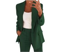 Keepink Womens 2 Piece Business Outfits UK Casual Long Sleeve Open Front Lapel Collar Blazer + Plus Size Elastic Drawstring Daily Pants Elegant Solid Color Set Streetwear