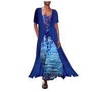 Keepink Womens 2 Piece Dresses Set Casual Loose Chiffon Short Sleeve Shawl and Camies Scoop Neck Dress Ladies Smock + Dress Two Piece Elegant Evening Gown Suits Dresses for Wedding Guest