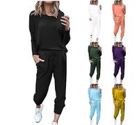 Keepink Women's 2 Piece Outfits Long Sleeve Tracksuit Plus Size Crew Neck Sweatshirt and Drawstring Loose Jogger Pants Plain Loungewear Set Fall Ladies Co ord Sets Clearance S-5XL