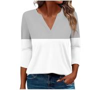 Keepink Womens 3/4 Length Sleeve Tops Elegant V Neck Tunic Shirts Vintage Floral Print Pullover Shirts Casual Basic Tee Blouses Summer Fall Top Ladies T Shirts Plus Size 8-22 UK Sale