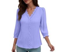 Keepink Women's 3/4 Length Sleeve Tops V Neck Dressy Casual Blouses Boho Summer Tees Shirts Solid Tshirt Loose Comfy Tunics Blouse Elegant Business Work Outfits Clearance