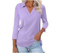 Keepink Women's 3/4 Sleeve Blouses Dressy Casual Lapel V Neck Shirts Striped Classic Casual Pullover Loose Tunic Tops Gym Athletic Tee Shirts Ladies Golf Polos Shirts Size 8-16 Sale