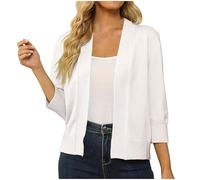 Keepink Women's 3/4 Sleeve Cropped Cardigan Soft Lightweight Cardigans Sweaters Solid Elegant Shrug Casual Coat Open Front Knit Bolero Shrugs for Dresses Tops Summer Fall UK