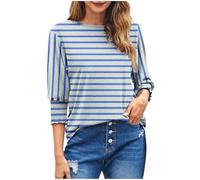 Keepink Womens 3/4 Sleeve Tops Summer Casual Crew Neck Tshirts Striped Color Block Trendy Blouses Cotton T Shirts Ladies Tunic Top Fall Going Out Holiday Daily Tees Y2k Streetwaer