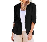 Keepink Womens Blazer Size 8-22 Cotton Linen Suit Jacket 3/4 Ruched Sleeve Lapel Blazers Open Front Office Work Business Casual Blazer Pockets Ladies Lightweight Outwear Dressy Tops