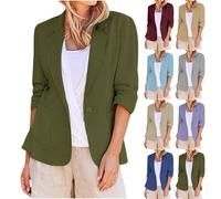 Keepink Womens Blazer Size 8-22 Cotton Linen Suit Jacket 3/4 Ruched Sleeve Lapel Cardigans Open Front Office Work Business Casual Blazer Coat Ladies Lightweight Outwear Dressy Tops