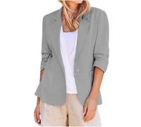 Keepink Womens Blazer Size 8-22 Cotton Linen Suit Jacket 3/4 Ruched Sleeve Lapel Cardigans Open Front Office Work Business Casual Blazer Coat Ladies Lightweight Outwear Dressy Tops