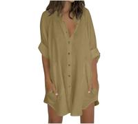 Keepink Womens Blouse Shirt Long Sleeve Cotton Linen Tops Casual Button Down Shirts Oversized Plain Top Blouse Loose Fit Longline Tunic Tshirt Plus Size Tee Shirts Ladies Dresses Sale