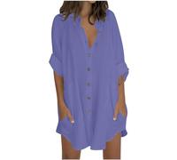 Keepink Womens Blouse Shirt Long Sleeve Cotton Linen Tops Casual Button Down Shirts Oversized Plain Top Blouse Loose Fit Longline Tunic Tshirt Plus Size Tee Shirts Ladies Dresses Sale
