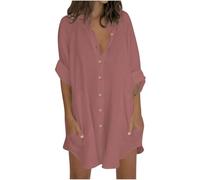 Keepink Womens Blouse Shirt Long Sleeve Cotton Linen Tops Casual Button Down Shirts Oversized Plain Top Blouse Loose Fit Longline Tunic Tshirt Plus Size Tee Shirts Ladies Dresses Sale