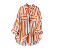 Keepink Womens Blouses Size 8-22 Casual Long Sleeve Shirt Elegant Striped Tops V Neck Button Down Shirts Basic Loose Tunic T Shirts Ladies Top for Work Going Out Summer & Autumn UK