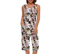 Keepink Women's Capri Pajama Set 2 Piece Loungewear Floral Print Sleeveless Vest Tops with Cropped Pant Cotton Sleepwear Comfy Nightwear Leisure Summer Outfits Tracksuits UK Sale