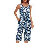 Keepink Women's Capri Pajama Set 2 Piece Loungewear Floral Print Sleeveless Vest Tops with Cropped Pant Cotton Sleepwear Comfy Nightwear Leisure Summer Outfits Tracksuits UK Sale
