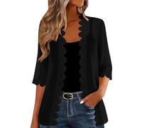 Keepink Womens Cardigan Chiffon 3/4 Sleeves Beach Cover Up Summer Open Front Kimono Cardigans Boho Sheer Capes Tops Swimwear Blouse Ladies Shrugs Lightweight Loose Elegant Evening Bolero