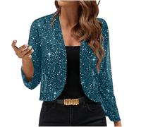 Keepink Womens Cardigan Long Sleeve Sequin Cropped Blazer Jacket Shiny Glitter Bolero Shrug Sparkly Coat Open Front Evening Cover Up Lightweight Dressy Wrap Elegant for Parties Wedding