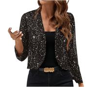 Keepink Womens Cardigan Long Sleeve Sequin Cropped Blazer Jacket Shiny Glitter Bolero Shrug Sparkly Coat Open Front Evening Cover Up Lightweight Dressy Wrap Elegant for Parties Wedding