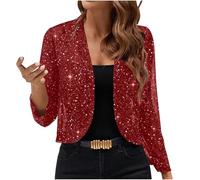 Keepink Womens Cardigan Long Sleeve Sequin Cropped Blazer Jacket Shiny Glitter Bolero Shrug Sparkly Coat Open Front Evening Cover Up Lightweight Dressy Wrap Elegant for Parties Wedding