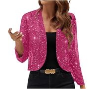 Keepink Womens Cardigan Long Sleeve Sequin Cropped Blazer Jacket Shiny Glitter Bolero Shrug Sparkly Coat Open Front Evening Cover Up Lightweight Dressy Wrap Elegant for Parties Wedding