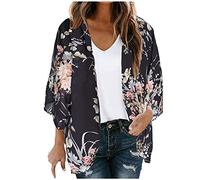 Keepink Women's Cardigans Floral Chiffon Cardigan Oversized Open Front Beach Cover Ups for Ladies UK Summer Tops Lightweight Short Sleeve Draped Shawl Blouse Elegant Casual