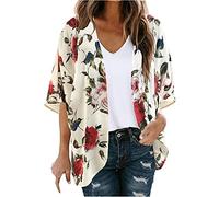 Keepink Women's Cardigans Floral Chiffon Cardigan Oversized Open Front Beach Cover Ups for Ladies UK Summer Tops Lightweight Short Sleeve Draped Shawl Blouse Elegant Casual