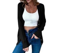 Keepink Womens Cardigans Long Sleeve Lightweight Cardigan Button Down V Neck Ribbed Knit Shrugs Jumper Solid Soft Casual Open Front Tops Ladies Outerwear Classic Sweater Large 8-18 UK