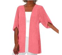 Keepink Women's Cardigans Plus Size Longline Cardigans for Women UK Summer Elegant Chiffon Cardigan Half Sleeve Jackets Casual Loose Open Front Cardigan Dusters Coat Size 8-22