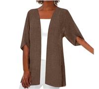 Keepink Women's Cardigans Plus Size Longline Cardigans for Women UK Summer Elegant Chiffon Cardigan Half Sleeve Jackets Casual Loose Open Front Cardigan Dusters Coat Size 8-22