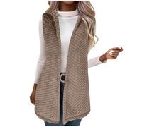 Keepink Women's Cardigans Sherpa Hooded Gilets Sleeveless Double Fleece Waistcoat Fuzzy Open Front Cardigan Loose Body Warmer Long Jumpers Elegant Vests Outerwear Spring Winter Clothes