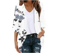 Keepink Women's Cardigans UK Summer Long Cardigan Tops Hawaii Floral Printed Cardigan 3/4 Sleeve Loose Chiffon Kimono Cardigans Open Front Jumpers Ladies Beach Cover Up Sale