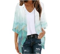 Keepink Women's Cardigans UK Summer Long Cardigan Tops Hawaii Floral Printed Cardigan 3/4 Sleeve Loose Chiffon Kimono Cardigans Open Front Jumpers Ladies Beach Cover Up Sale
