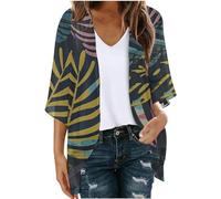 Keepink Women's Cardigans UK Summer Long Cardigan Tops Hawaii Floral Printed Cardigan 3/4 Sleeve Loose Chiffon Kimono Cardigans Open Front Jumpers Ladies Beach Cover Up Sale