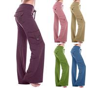 Keepink Womens Cargo Trousers High Waisted Wide Leg Pants Stretch Drawstring Casual Cargo Pants with Pockets Loose Fit Flared Pants Gym Yoga Leggings Y2K Streetwear UK Plus Size 6-20