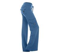 Keepink Womens Cargo Trousers High Waisted Wide Leg Pants Stretch Drawstring Casual Cargo Pants with Pockets Loose Fit Flared Pants Gym Yoga Leggings Y2K Streetwear UK Plus Size 6-20