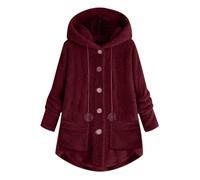 Keepink Womens Coats Clearance Cute Fluffy Teddy Bear Jackets Button Long Sleeve Hoodies Casual Sherpa Fleece Jacket Lightweight Cardigan Winter Oversized Outerwear Pockets S-XXL