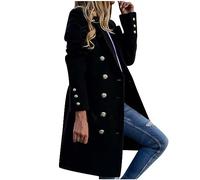 Keepink Womens Coats Size 8-18 Casual Long Trench Windproof Coat Double Breasted Classic Overcoat Autumn Winter Woolen Outwear Dressy Windbreaker Jacket with Pockets Work Going Out
