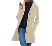 Keepink Women's Coats Winter Single Breasted Wool Blend Jacket Causal Lapel Trench Coat Ladies Long Sleeve Tops Longline Overcoat with Pockets Parka Cardigans Plus Size 8-18 UK Sale