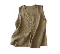 Keepink Womens Cotton Linen Vest Tops Casual Button Down Sleeveless Blazer Dressy Casual V-Neck Jackets Summer Cardigans Work Office Ladies Top Elegant Business Tanks Clearance
