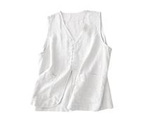 Keepink Womens Cotton Linen Vest Tops Casual Button Down Sleeveless Blazer Dressy Casual V-Neck Jackets Summer Cardigans Work Office Ladies Top Elegant Business Tanks Clearance