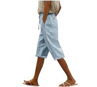 Keepink Women's Cotton Linen Wide Leg Shorts - Elastic Waist Knee Length Plus Size Casual Bermuda With Solid Design for Beach Vacation 2024