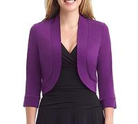 Keepink Womens Cropped Blazer 3/4 Ruched Sleeve Collarless Suits & Blazers Business Small Open Front Jackets Ladies Shrug Elegant Jacket for Dresses Formal Party Wedding Outerwear