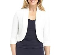 Keepink Womens Cropped Blazer 3/4 Ruched Sleeve Collarless Suits & Blazers Business Small Open Front Jackets Ladies Shrug Elegant Jacket for Dresses Formal Party Wedding Outerwear