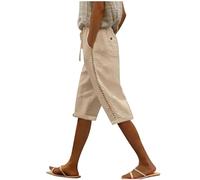 Keepink Womens Cropped Trousers Half Length Sport Drawstring Elasticated Waist Pants Stretch Jogger Sweatpants Casual Jogging Yoga Capris Summer Side Lace Cutout Bottoms