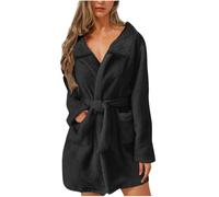 Keepink Womens Dressing Gowns Fluffy Double Faced Fleece Housecoat Soft Short Nightgown Lightweight Robes Shawl Collar Towelling Bathrobe Cozy Sleepwear with Pockets Loungewear