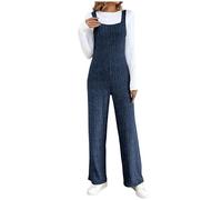 Keepink Women's Dungarees Casual Sleeveless Strappy Overalls Knitted Wide Leg Long Rompers Solid Ladies Playsuit Dungaree Elegangt Trouser Jumpsuits for Women UK Party Work