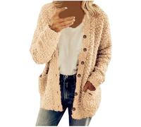Keepink Womens Faux Furry Jackets Long Sleeve Fleece Sherpa Coats Button Up Fuzzy Outwear Soft Fluffy Chunky Knit Cardigan Sweaters Warm Winter Tops Fashion Casual Outerwear S-5XL