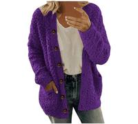 Keepink Womens Faux Furry Jackets Long Sleeve Fleece Sherpa Coats Button Up Fuzzy Outwear Soft Fluffy Chunky Knit Cardigan Sweaters Warm Winter Tops Fashion Casual Outerwear S-5XL